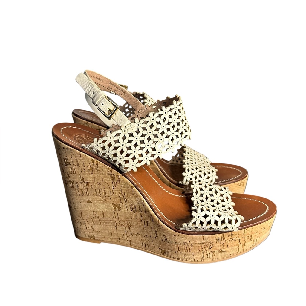 Tory Burch Cream And Tan Wedges